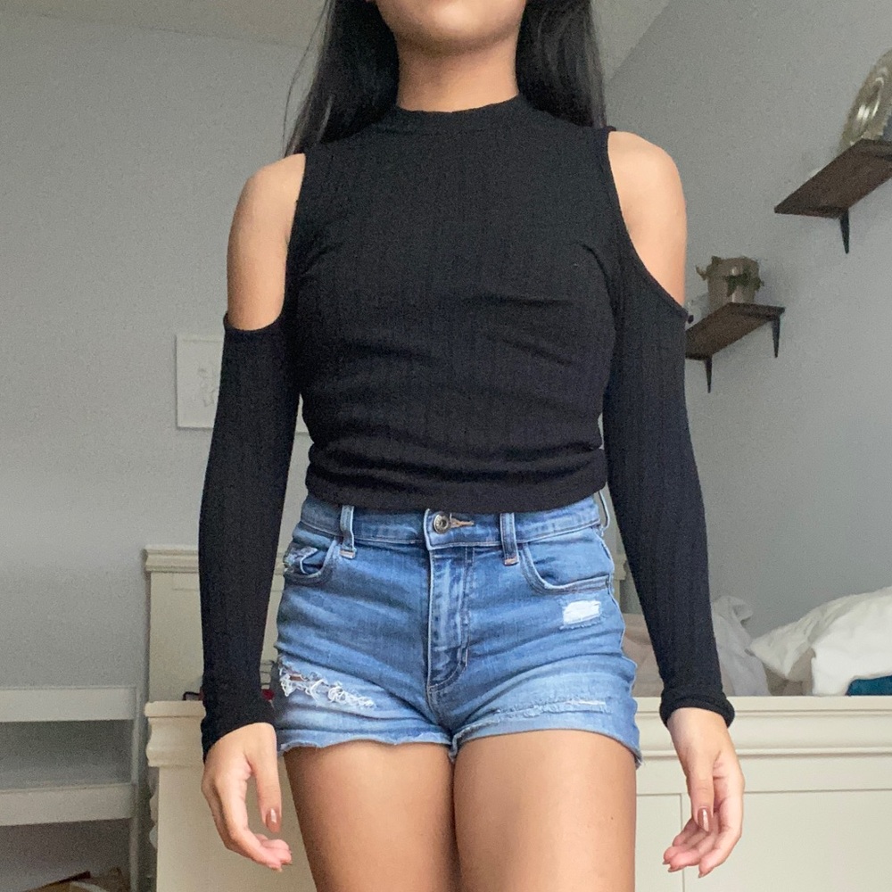 black cold shoulder long sleeve